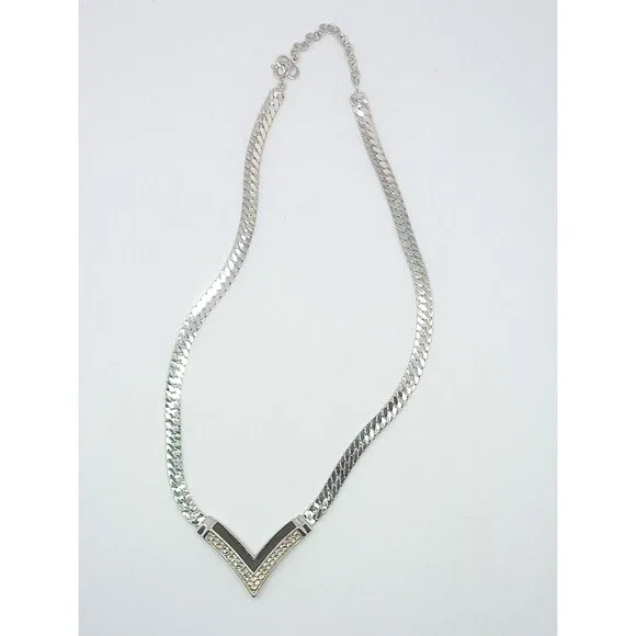 Christian Dior Silver tone Choker Necklace Crystals black enamel V 15-17” - Picture 2 of 6